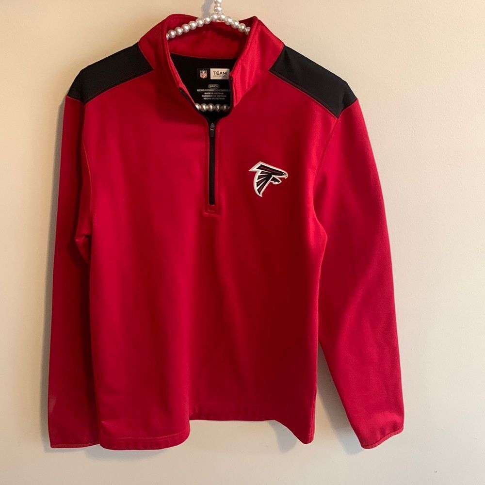 NFL Atlanta Falcons 1/4 Zip Pullover Jacket Men Small Red Black 100 Polyester